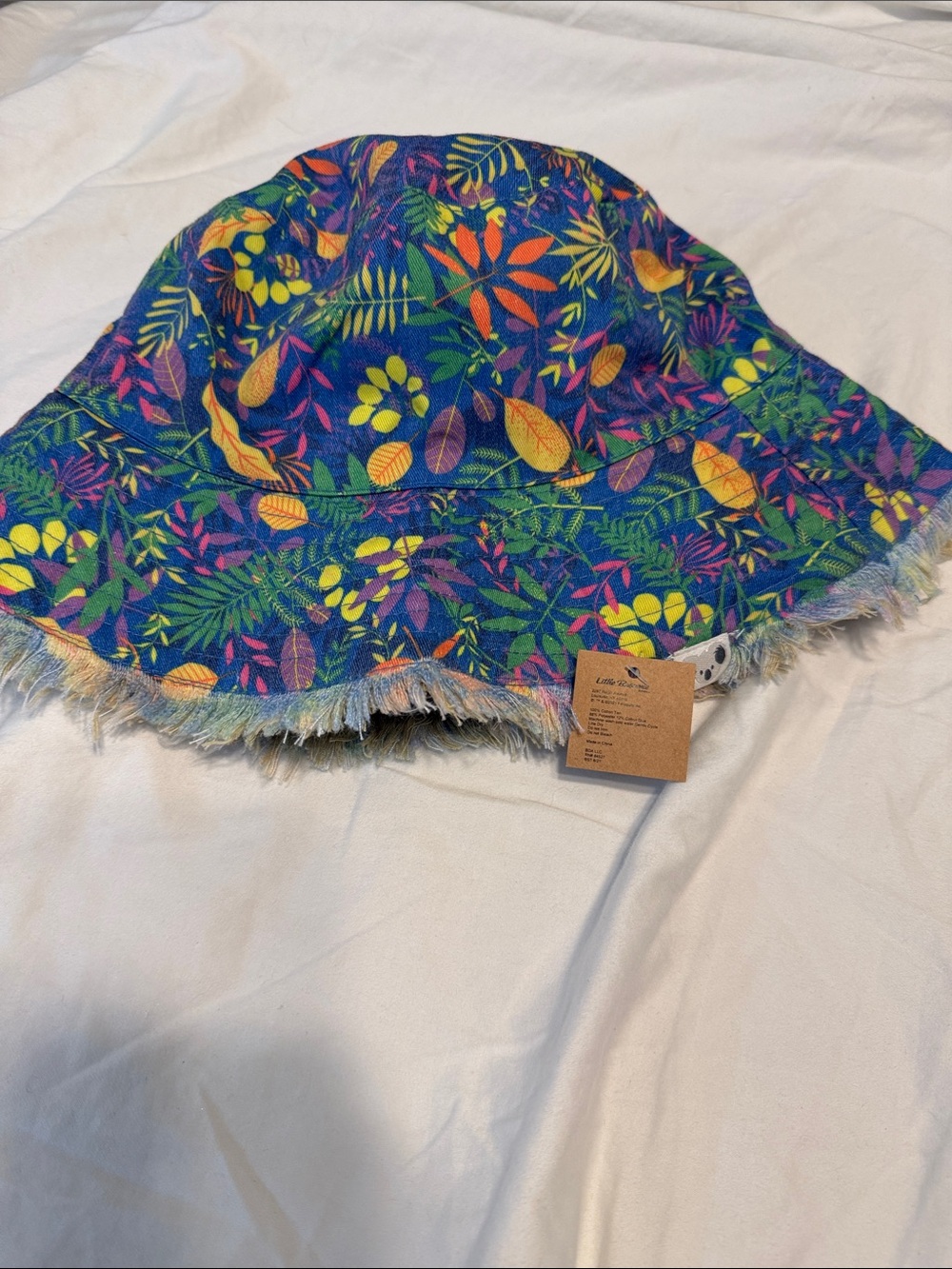 Little Brownie Baker Kids Floral Blue Bucket Hat with Frayed Brim